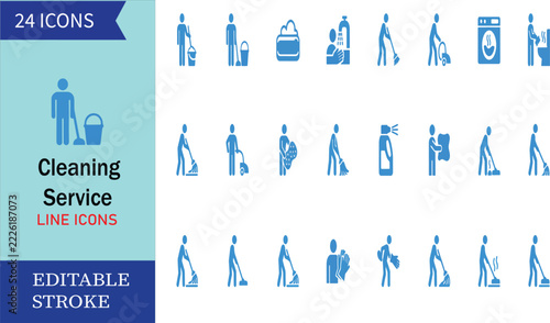 Cleaning Service and Housekeeping Vector Icon Set