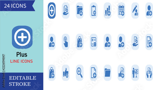 Add Plus Sign and User Interface Vector Icon Set
