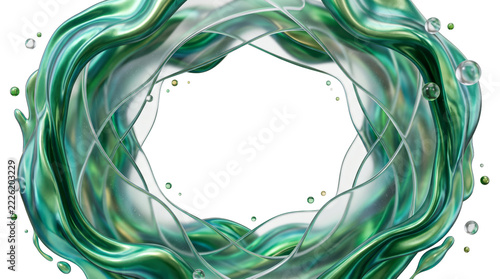 3D Emerald Green Fluid Glassmorphism Border Isolated on White
