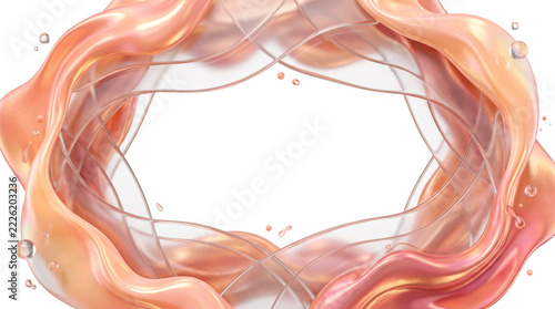 3D Rose Gold Peach Fluid Frosted Glass Border Isolated White