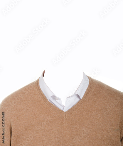 Beige Sweater with White Shirt for Passport Photo on Invisible Mannequin