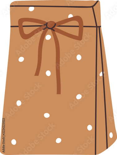 Gift in kraft paper bag. Holiday present in craft package, tied with string b...
