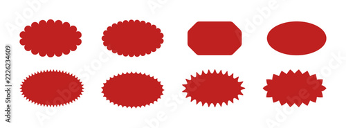 Callout star oval sticker. Starburst price badge sticker. Promo tag icon with scalloped edge. Wavy sale ellipse seal stamp signs. Vector illustration isolated on white background.