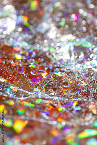 Holohraphic geometric bubbles metallic rainbow hand made real background reflective lights 