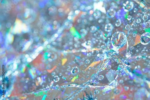 Holohraphic geometric bubbles metallic rainbow hand made real background reflective lights 