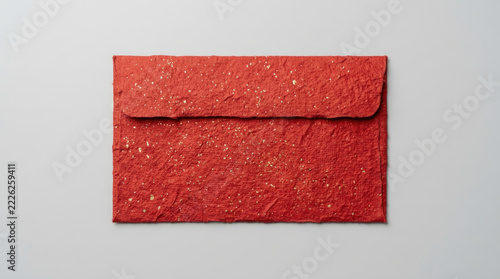 Red envelope with gold speckles, symbolizing good fortune and celebration