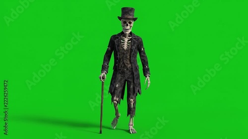 Skeleton Walking with Cane Spooky Halloween Animation