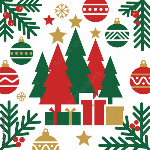 Colorful Christmas Trees With Gifts Decorations.