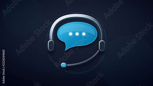 Customer service headset with glowing chat bubble floating loop