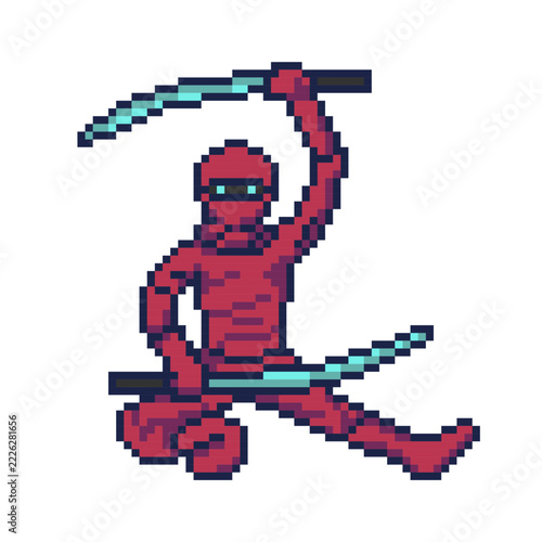 RED NINJA WITH DOUBLE SWORDS PIXEL ART