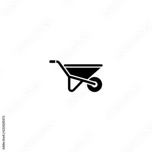 Wheelbarrow icon. Solid black glyph of a wheelbarrow for construction and building.