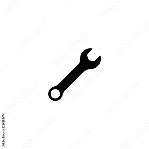 Wrench icon. Solid black glyph of a wrench for construction and building.