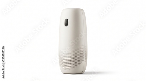 Modern Automatic Air Freshener Dispenser, White Electronic Air Purifier Device, Minimalist Room Fragrance Spray Appliance on White Background