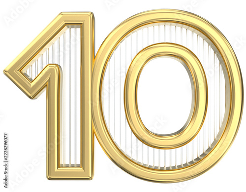 Gold metallic 3D number ten