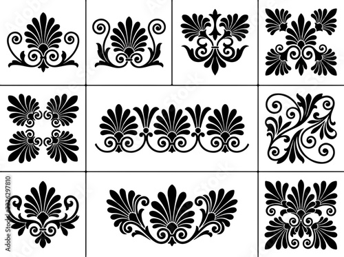 Set of Ancient Greek Palmette and Anthemion Decorative Ornaments