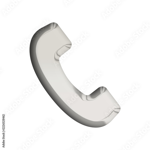 A 3d gray glossy phone icon on a transparent background