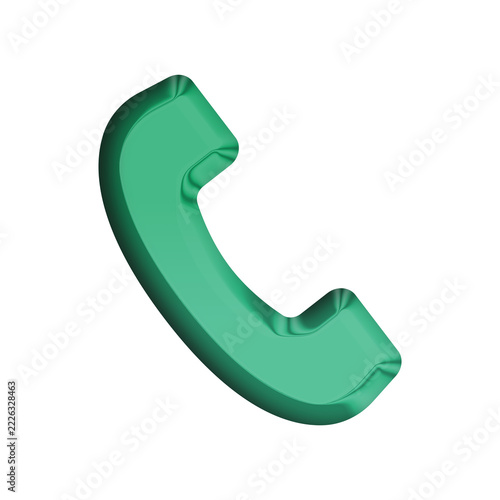 A 3d green Glossy phone icon on a transparent background
