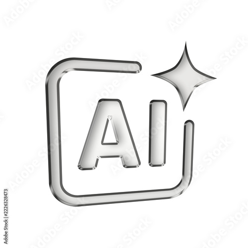 A 3d gray glossy ai icon on a transparent background