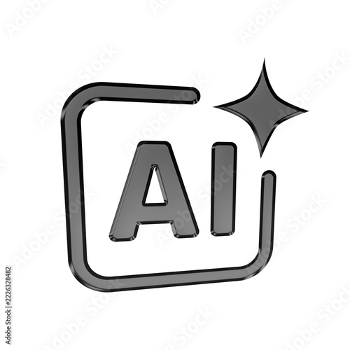 A 3d black glossy ai icon on a transparent background