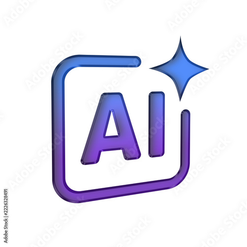 A 3d purple glossy ai icon on a transparent background