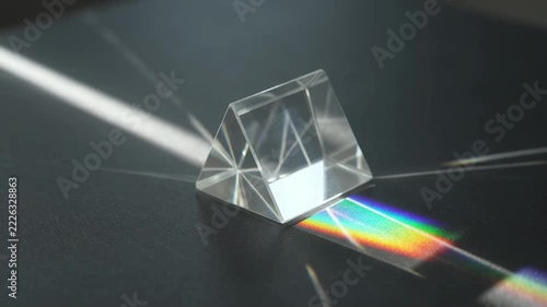 Glass Prism Refracting Sunlight Into a Rainbow Spectrum