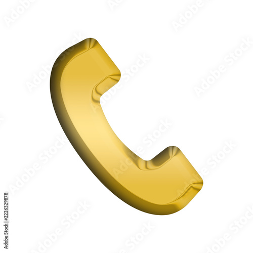 A 3d gold glossy phone icon on a transparent background