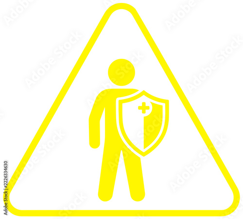 Yellow Person with Medical Shield Health Protection Warning Sign Icon Transparent PNG Graphic
