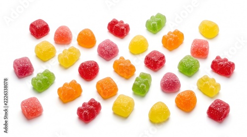 Colorful Gummy Candies Scattered White Background