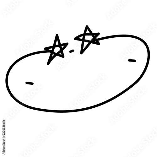 Oval Badge Frame with Two Stars Line Art Vector Cute Label Border Sticker Outline Icon