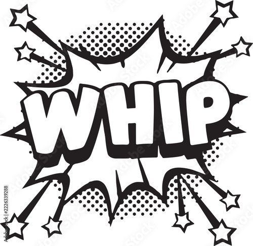 Dynamic comic style whip sound effect with stars and explosion dots