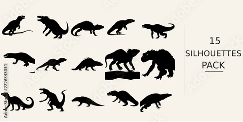 Komodo Dragon Walking Silhouette Side Profile Vector Silhouette Vector SVG Black Shape on White Background Clipart Graphic