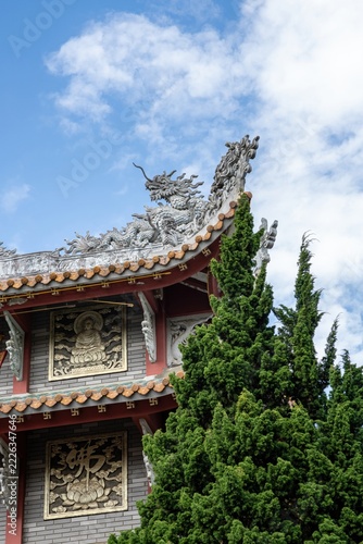 Ornate roof corner of Tue Quang Pagoda in Da Lat Vietnam