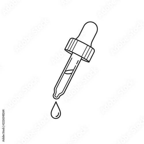 Dropper with liquid droplet in minimalist line art style  