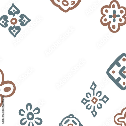 Decorative floral pattern with various shapes on a white background  