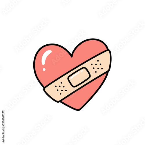 Heart with Bandage in Cartoon Style  