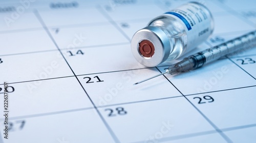 Vaccination Schedule Concept with Vaccine Vial and Syringe on Calendar