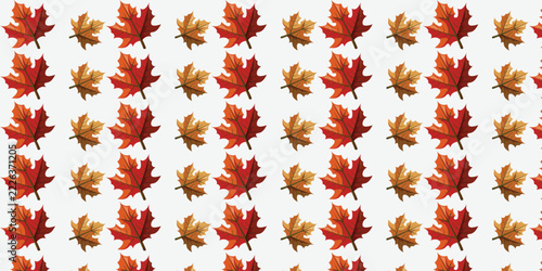 Autumn Maple Leaves Seamless Pattern, Red Orange and Brown Fall Foliage Background for Thanksgiving, Fabric and Textile Design