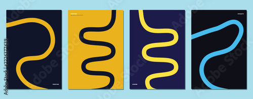 Abstract Wiggle Line Poster Template Collection with Bold Curved Lines and Colorful Minimalist Backgrounds