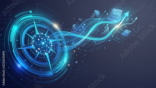 Digital Compass Guiding Financial Pathways Vector with Node Sphere