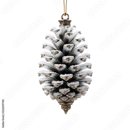 Isolated Pinecone Christmas Ornament with Gold Cap on Transparent Background