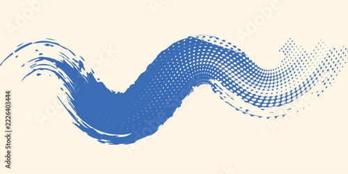 Abstract blue spiral brush stroke with spray texture. Hand drawn distress damaged art