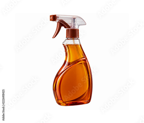 Orange spray bottle with liquid detergent isolated on a white background