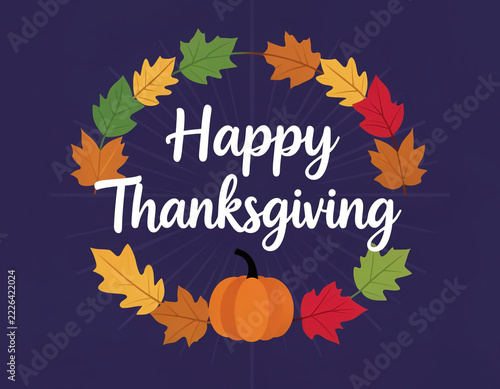 A festive Thanksgiving greeting graphic on a deep navy-purple background