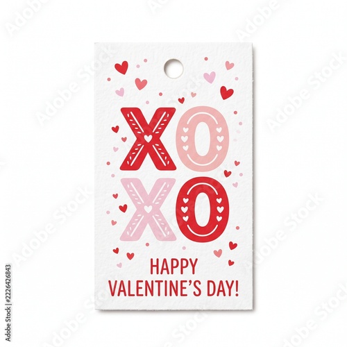 Valentines Day XOXO Gift Tag with Red and Pink Hearts.