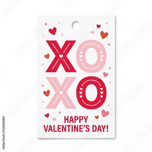 Valentines Day XOXO Gift Tag with Red and Pink Hearts.