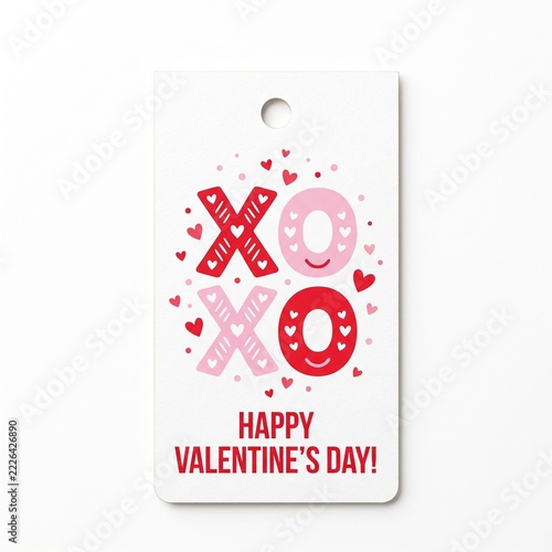 Valentines Day XOXO Gift Tag with Red and Pink Hearts.