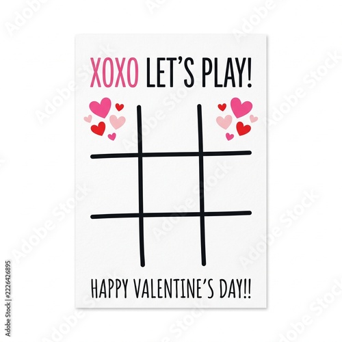 Valentines Day Tic Tac Toe Gift Tag with Pink XOXO Lettering.