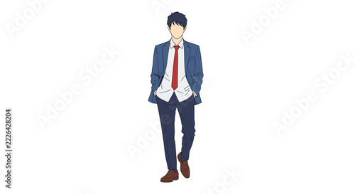 Minimalist Illustration of a Professional Man in Blue Suit and Red Tie