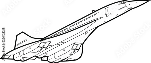 Iconic Supersonic Passenger Jet Outline Illustration Isolated On White Background