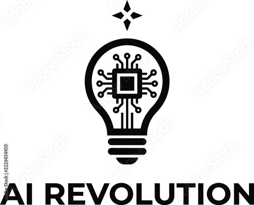 AI revolution vector icon set featuring lightbulb, circuit board, starburst, and futuristic innovation for modern technology branding